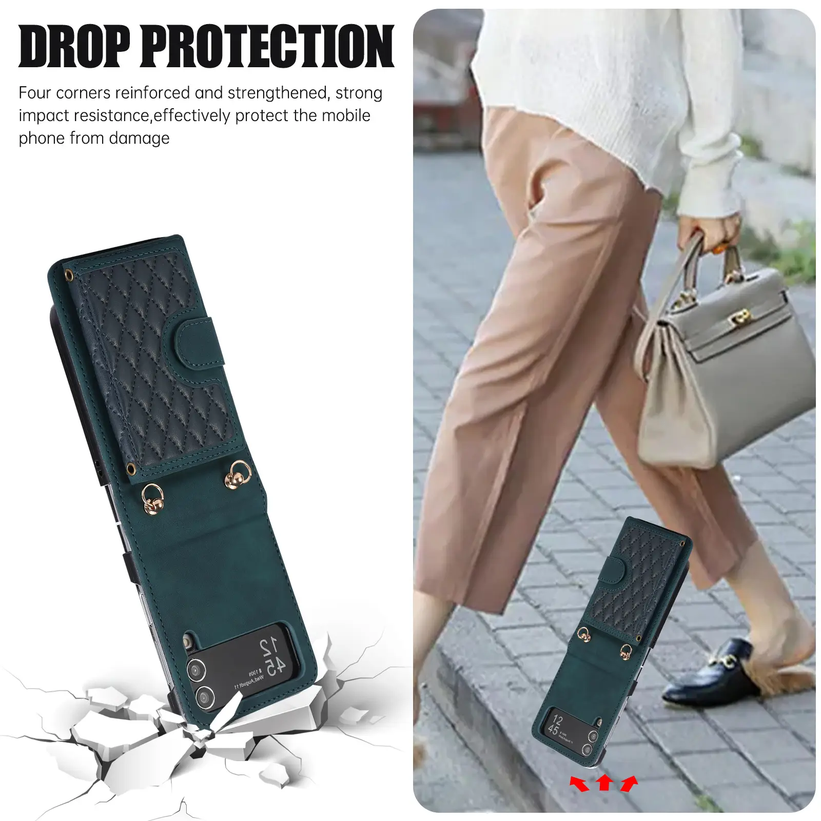 Brown Quilted Zflip Phone Holder with Strap — feature 19