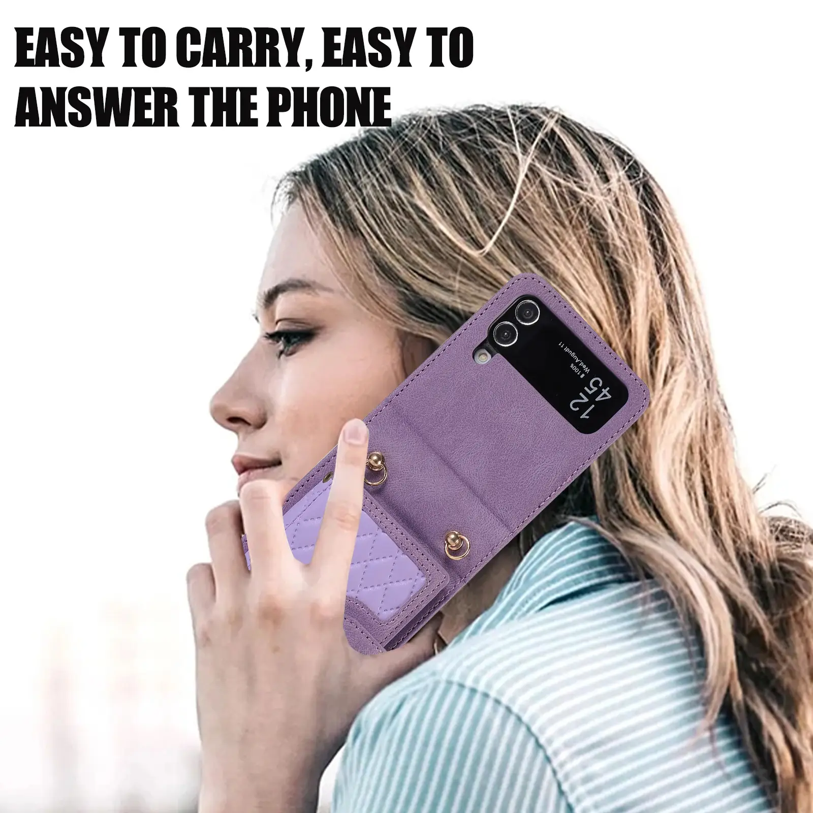 Brown Quilted Zflip Phone Holder with Strap — feature 2