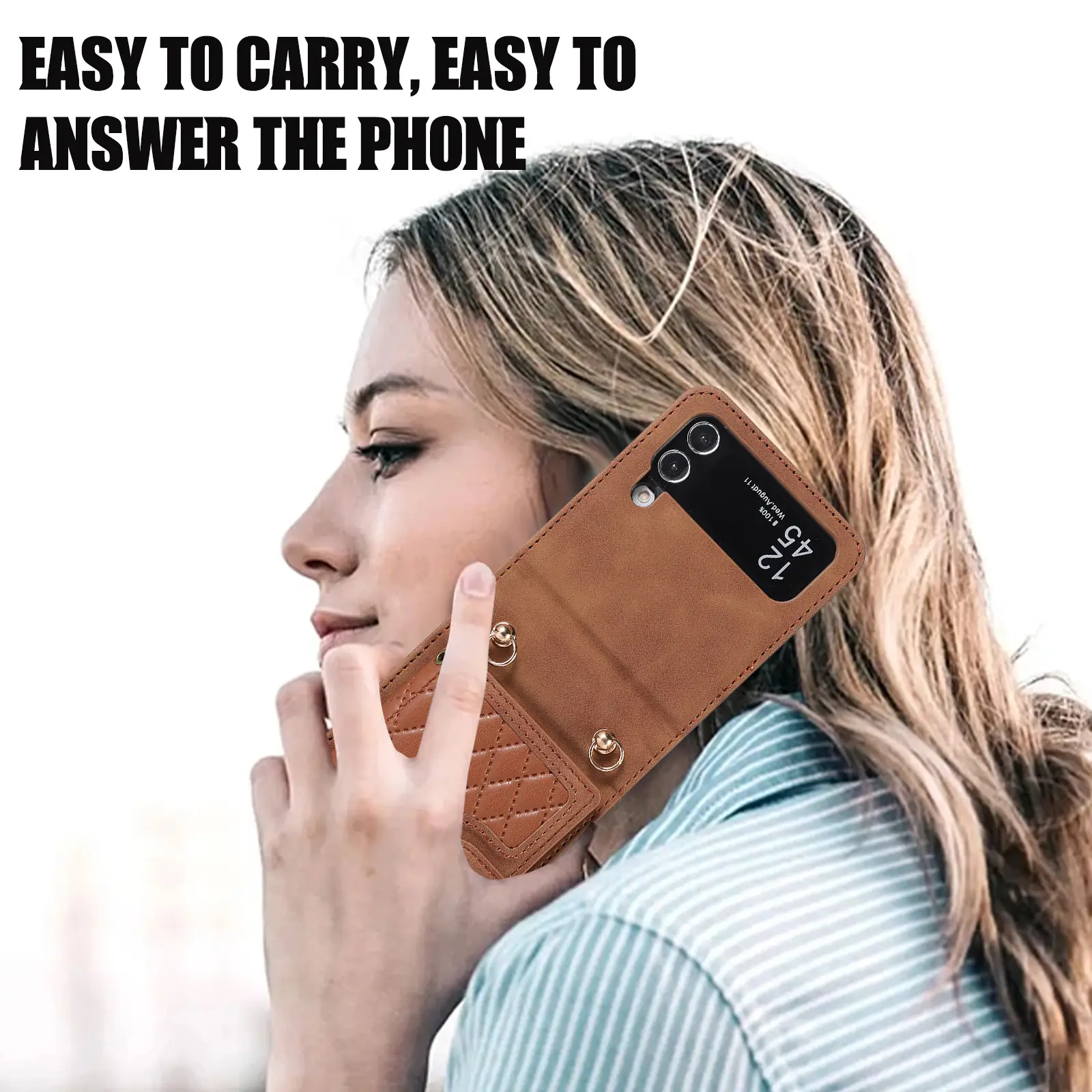 Brown Quilted Zflip Phone Holder with Strap — feature 21