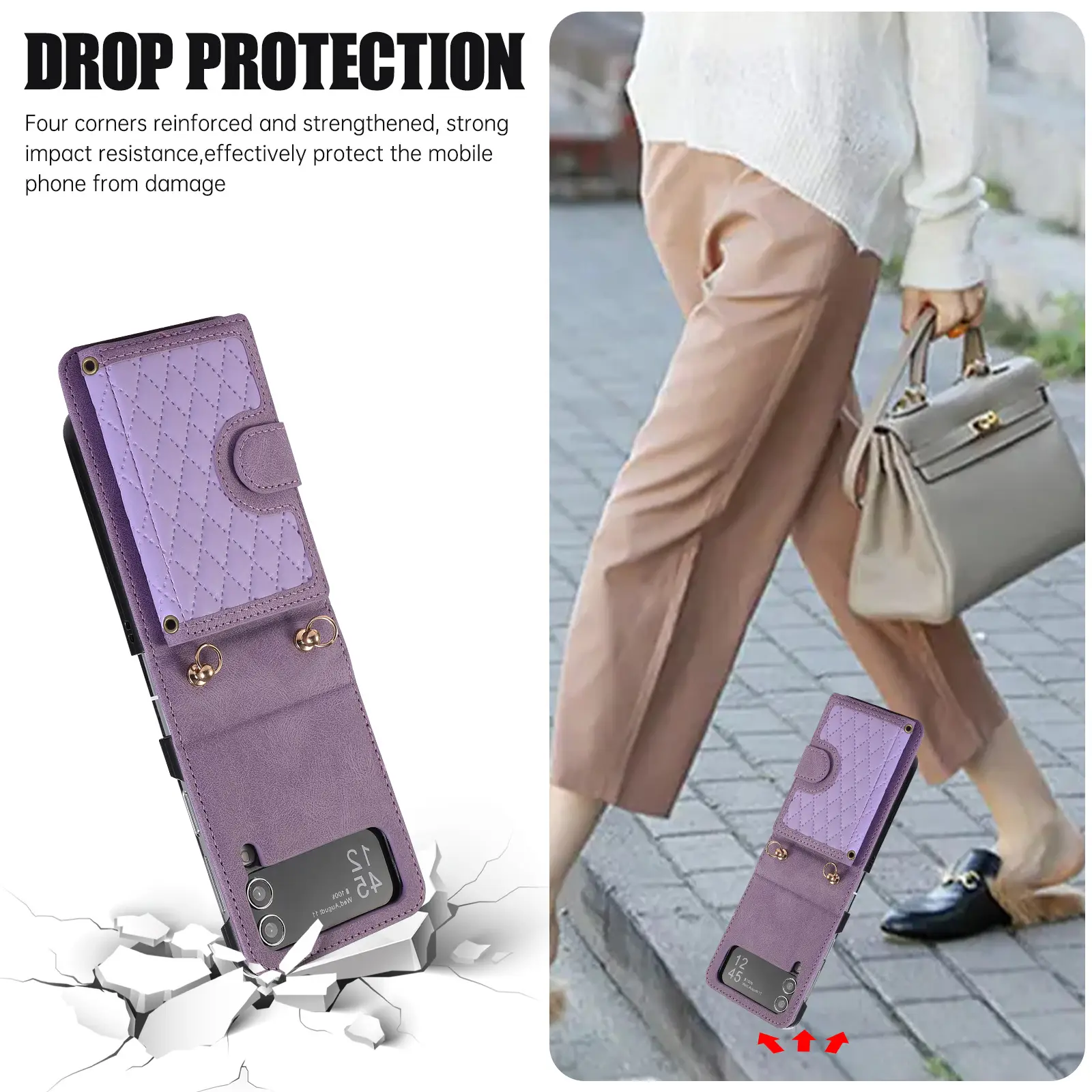 Brown Quilted Zflip Phone Holder with Strap — feature 6