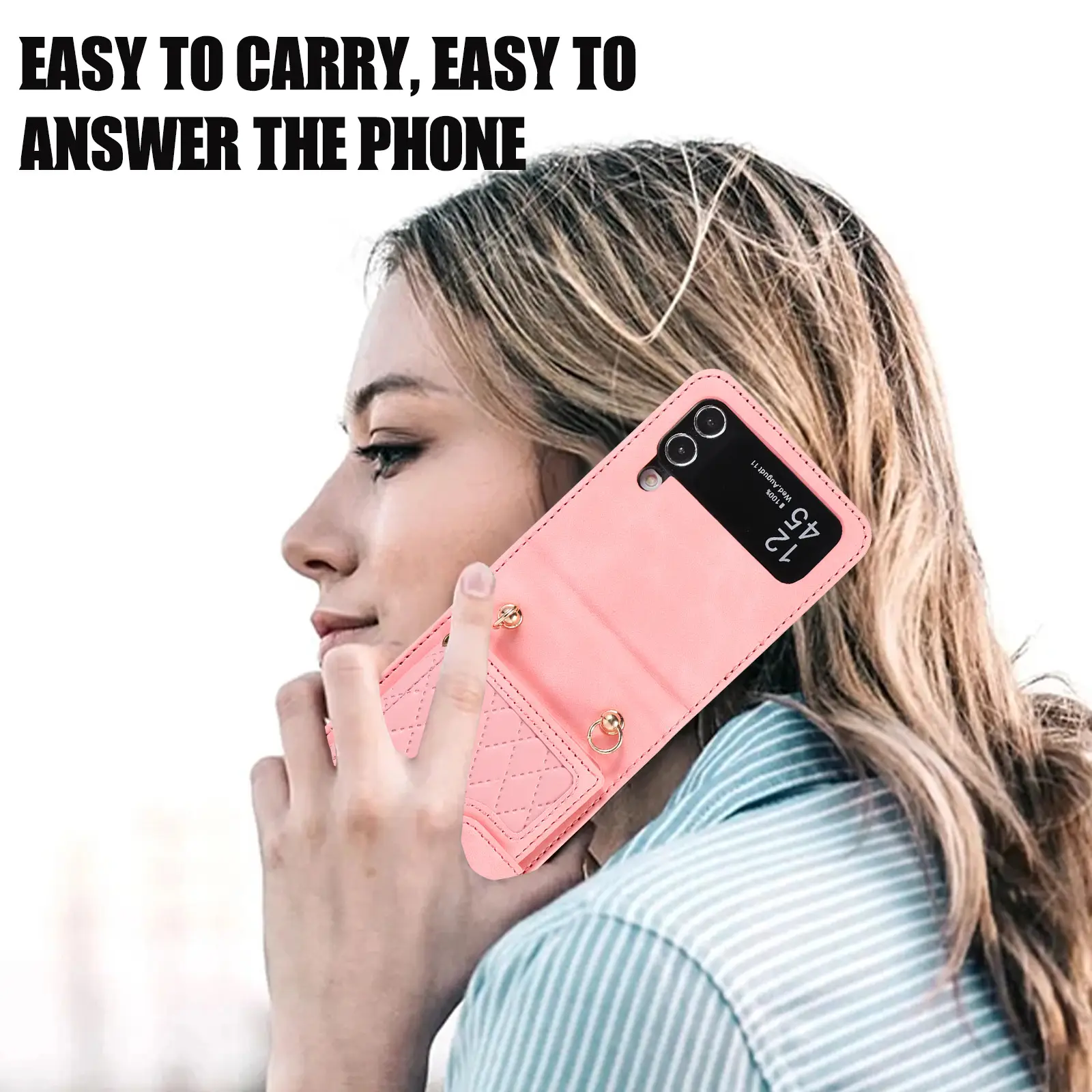 Brown Quilted Zflip Phone Holder with Strap — feature 9
