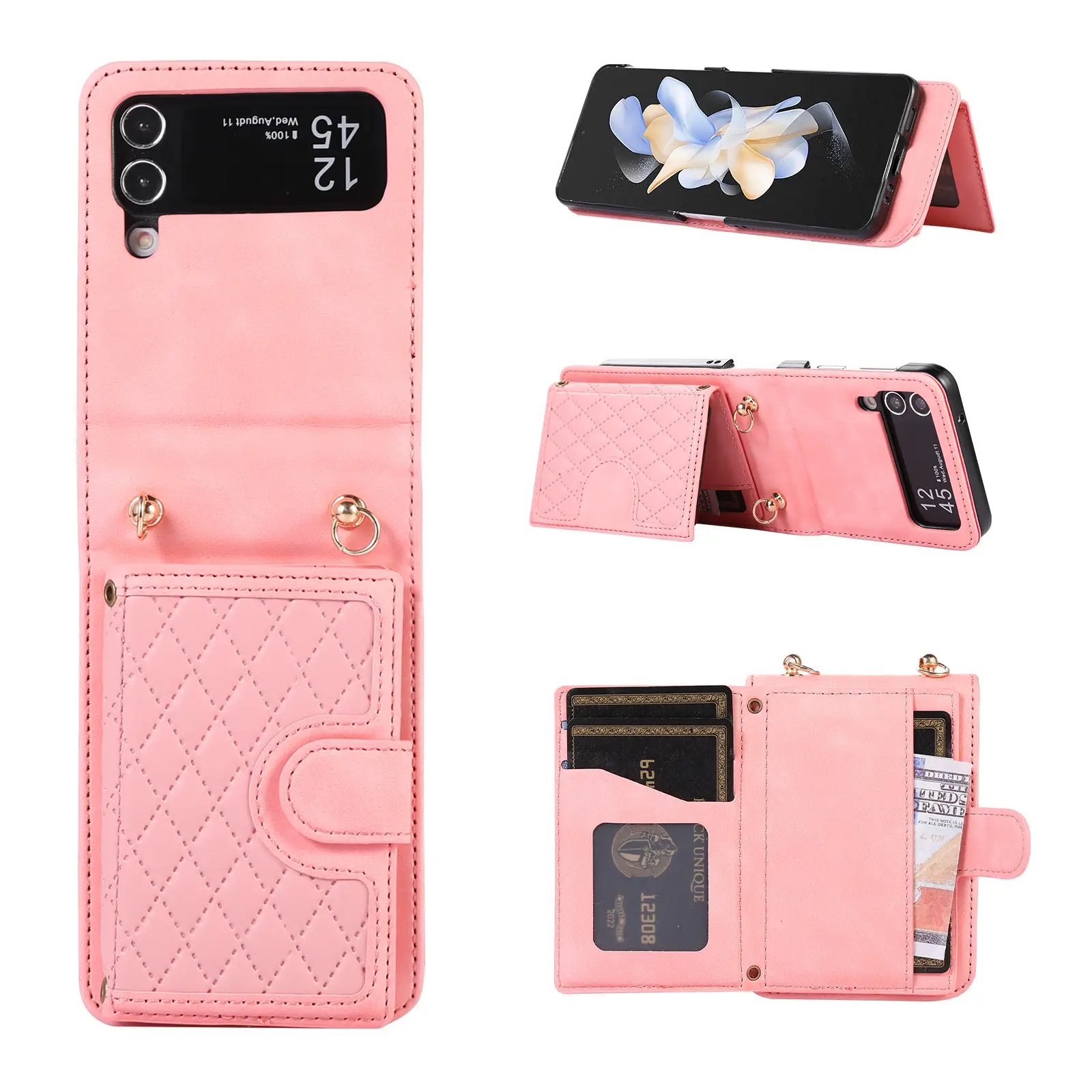 Brown Quilted Zflip Phone Holder with Strap - Image 4
