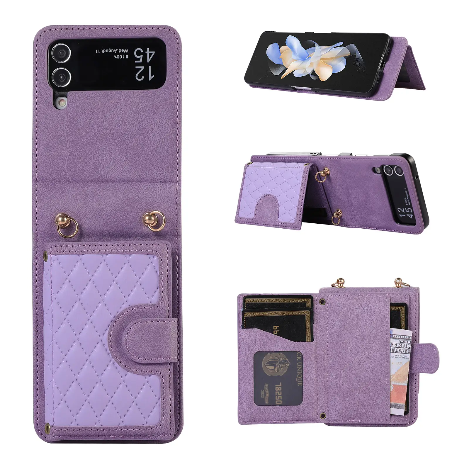 Brown Quilted Zflip Phone Holder with Strap - Image 5