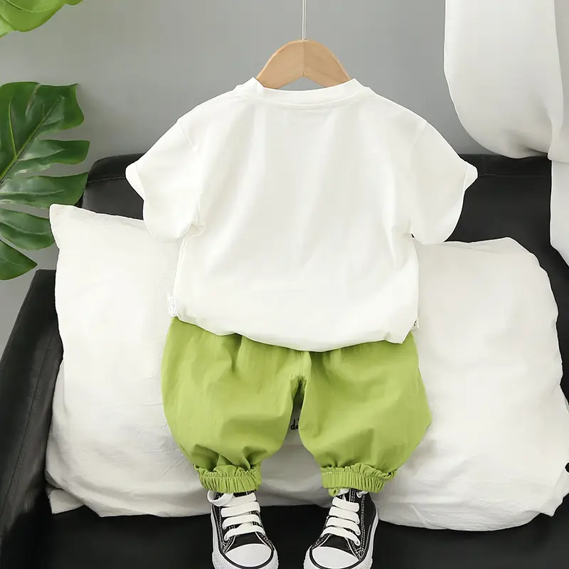 Kids Cartoon Dinosaur Suit Summer Boys Green Pants Purple Top - Image 6