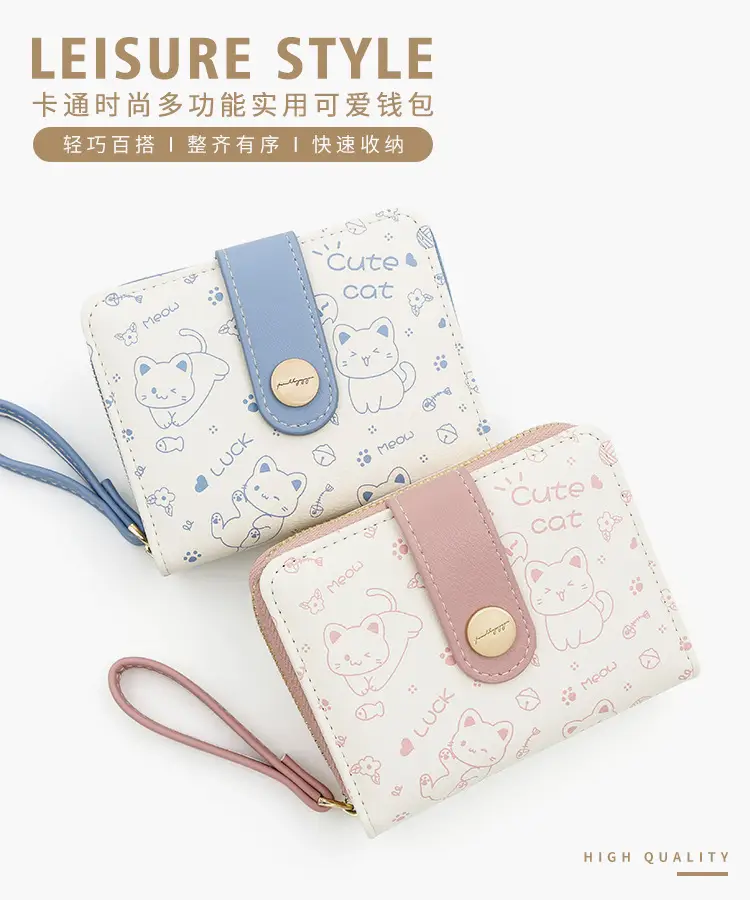 Cute Floral Zipper Wallet for Women Blue — feature 12