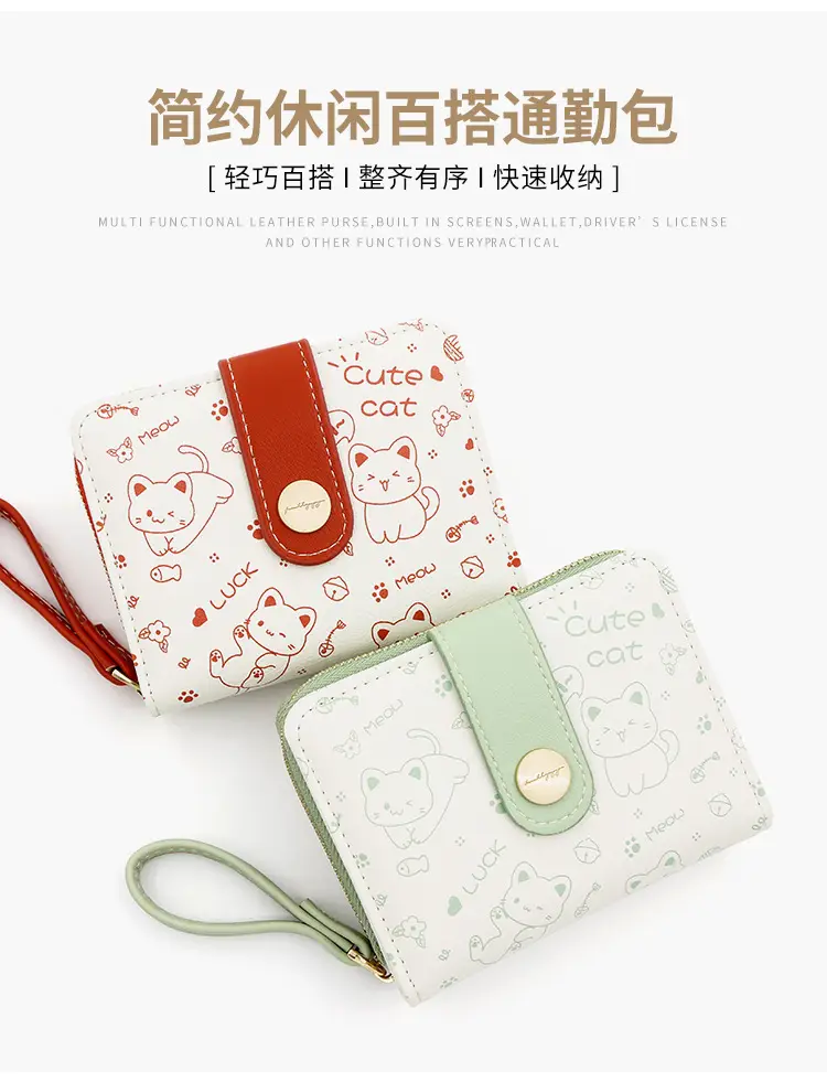 Cute Floral Zipper Wallet for Women Blue — feature 13