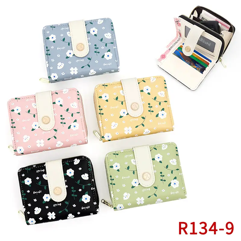 Cute Floral Zipper Wallet for Women Blue — feature 3