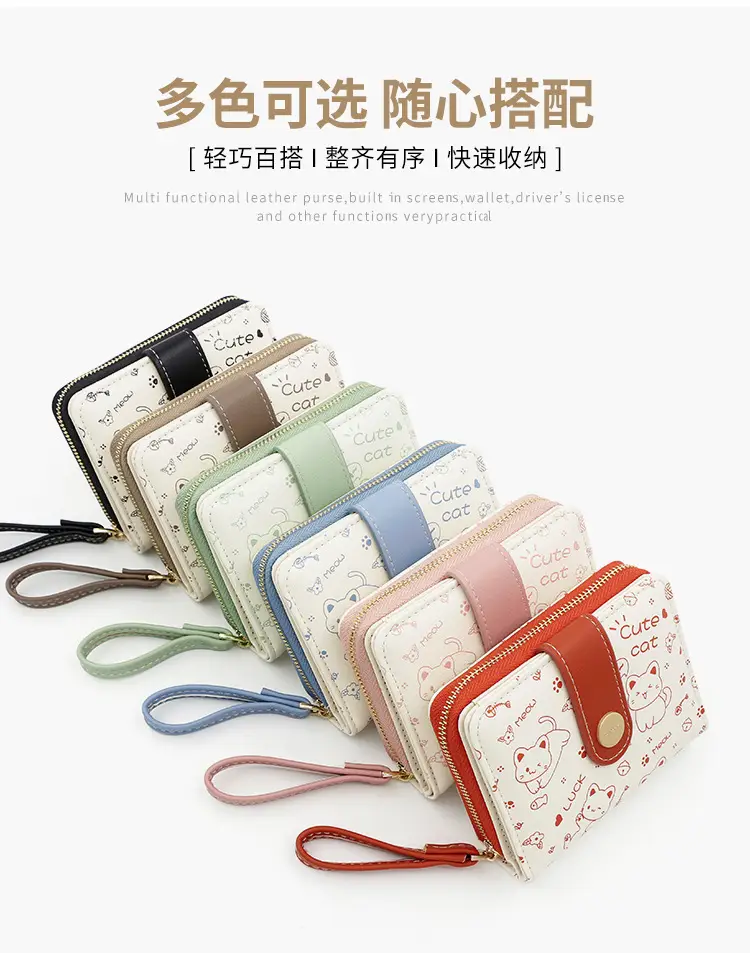 Cute Floral Zipper Wallet for Women Blue — feature 6