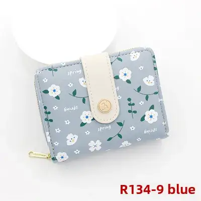 Cute Floral Zipper Wallet for Women Blue - Image 15