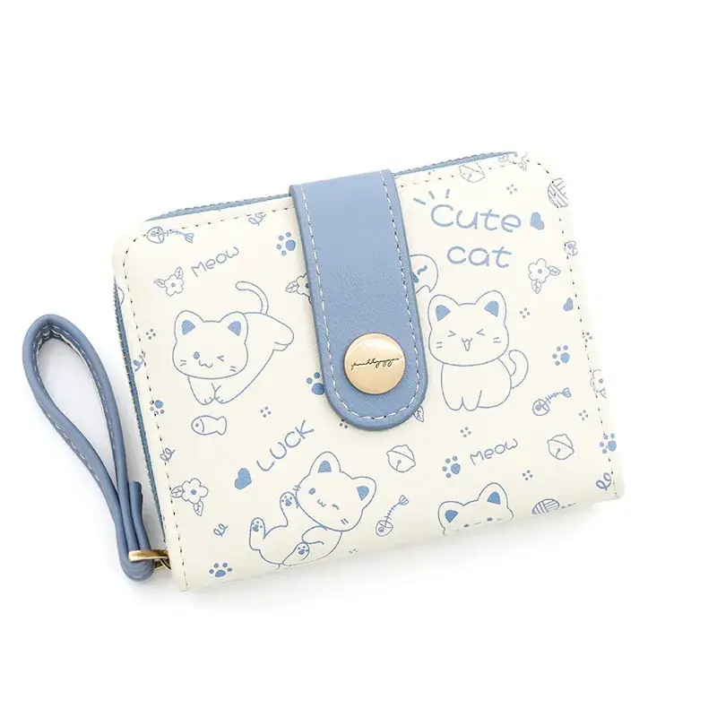 Cute Floral Zipper Wallet for Women Blue - Image 5