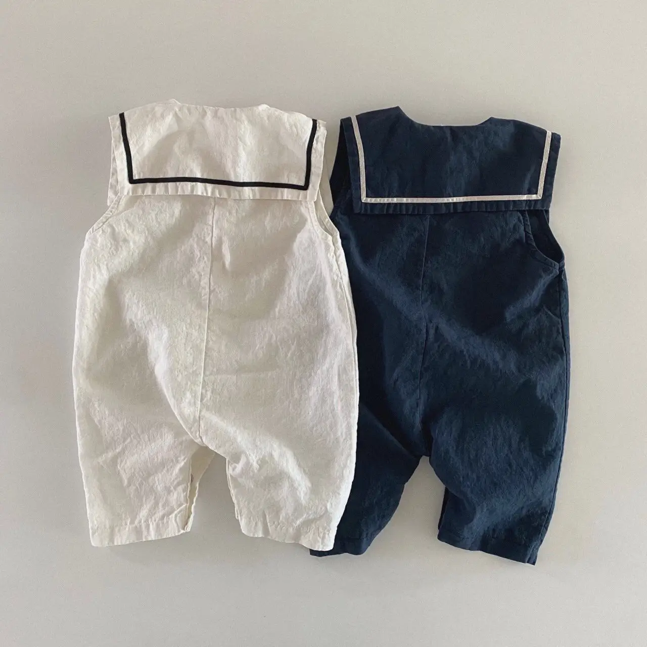 Korean Style Baby Suit Navy White Collar Climbing - Image 4
