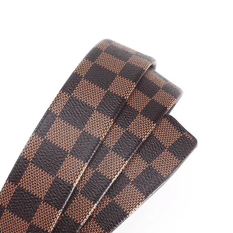 New Men's Automatic Buckle Letter Belt with Brown Check Pattern - Image 8