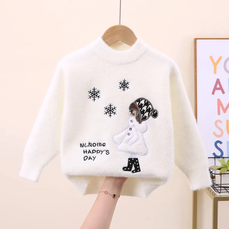 Girls' Mink Wool Cartoon Pullover Sweater 2023 - Image 8