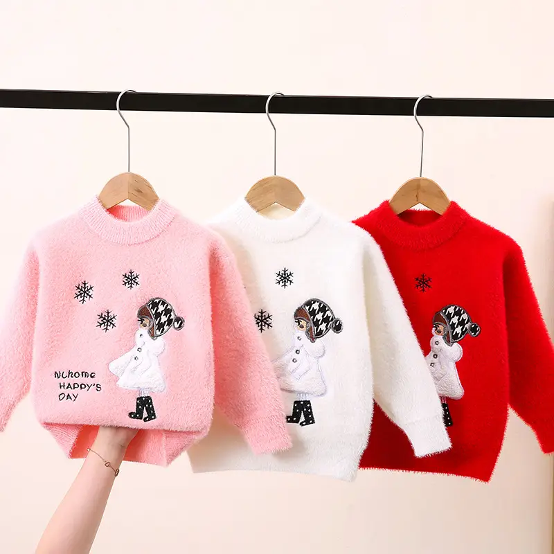 Girls' Mink Wool Cartoon Pullover Sweater 2023 - Image 10