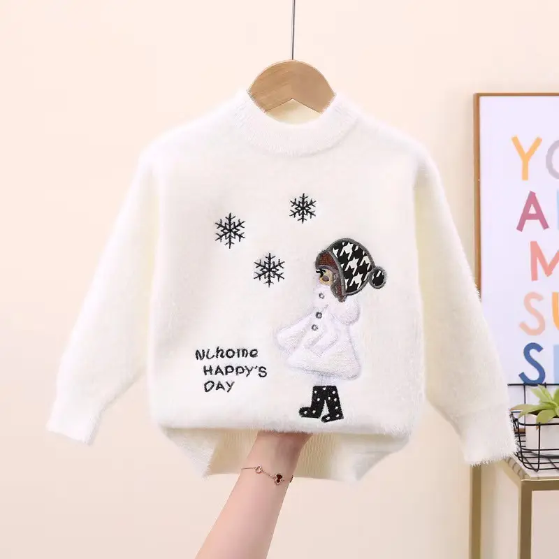 Girls' Mink Wool Cartoon Pullover Sweater 2023 - Image 4