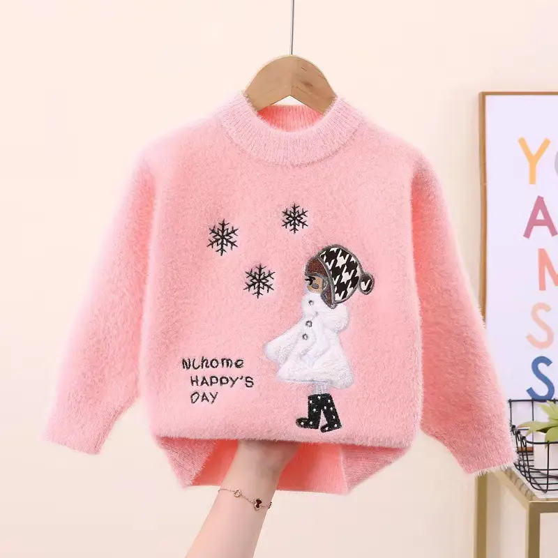 Girls' Mink Wool Cartoon Pullover Sweater 2023 - Image 5