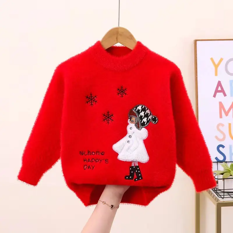 Girls' Mink Wool Cartoon Pullover Sweater 2023 - Image 6