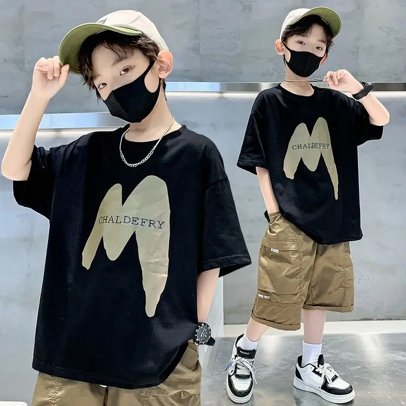 Boys Cotton T-shirt Letter Print Loose Crewneck - Image 6