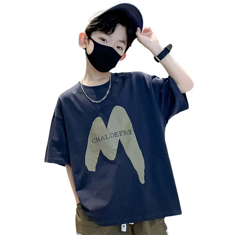 Boys Cotton T-shirt Letter Print Loose Crewneck - Image 7