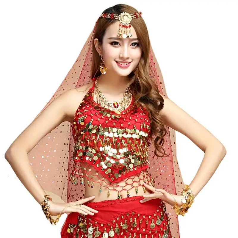 Adult Belly Dance Costume Yellow Sequin Top - Image 9