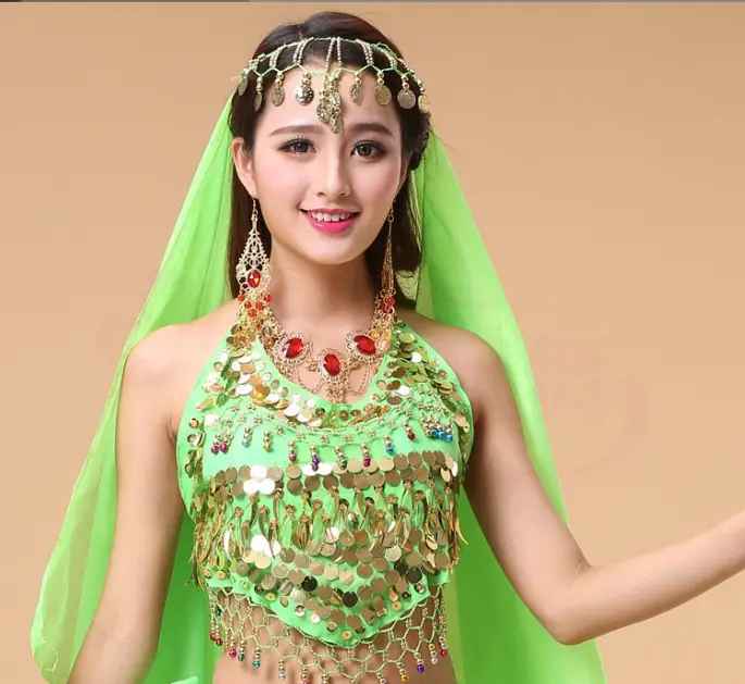 Adult Belly Dance Costume Yellow Sequin Top — feature 13