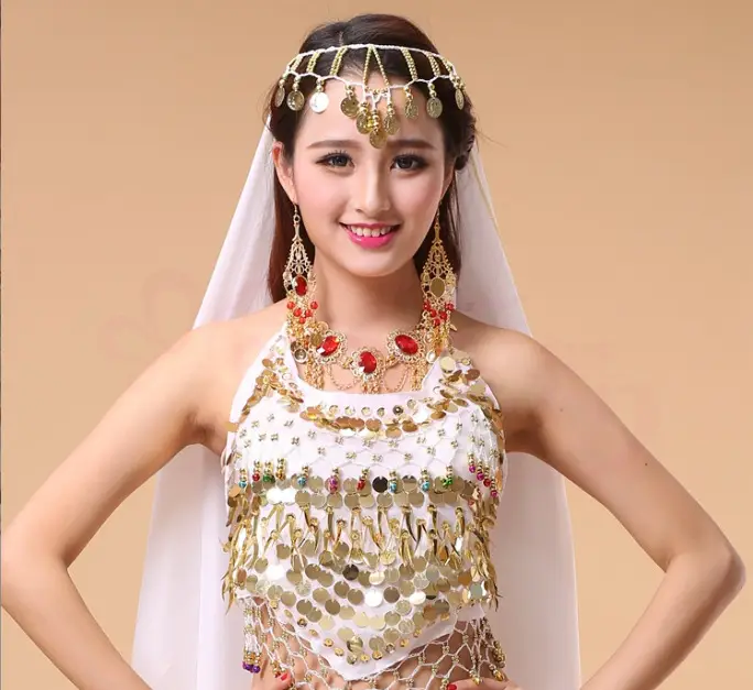 Adult Belly Dance Costume Yellow Sequin Top — feature 14