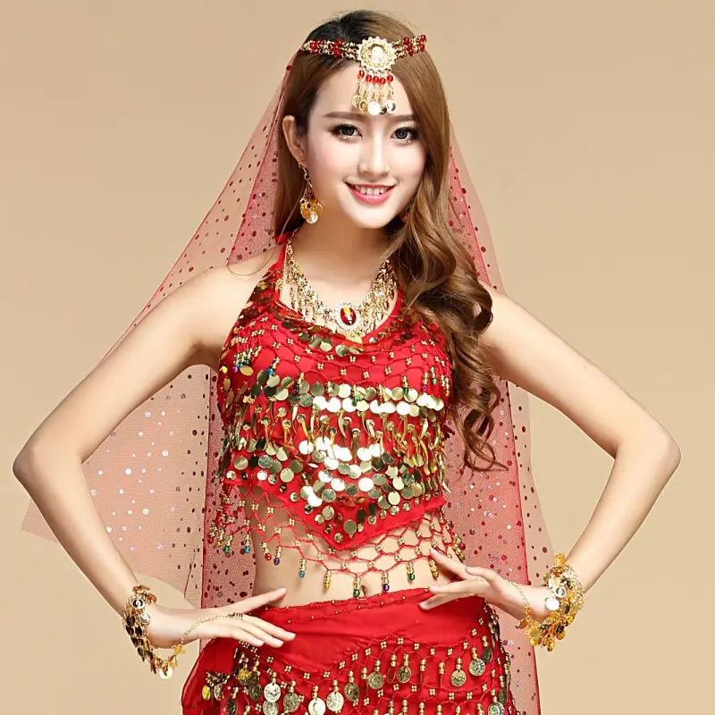 Adult Belly Dance Costume Yellow Sequin Top — feature 4