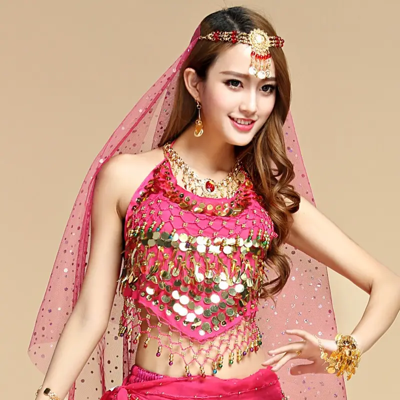 Adult Belly Dance Costume Yellow Sequin Top - Image 2