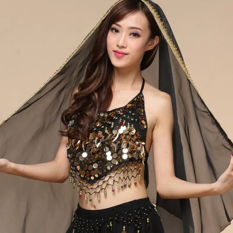 Adult Belly Dance Costume Yellow Sequin Top - Image 7