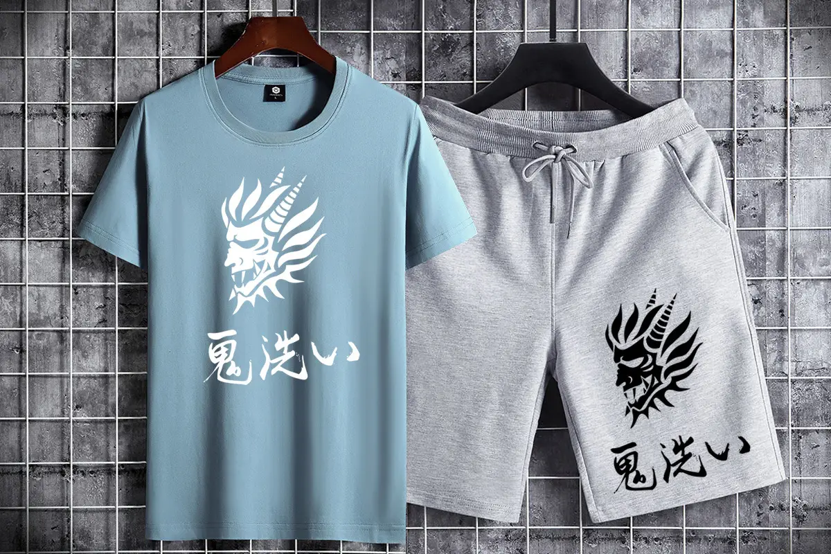 Men Cotton Dragon Graphic Shorts Set Black Grey Casual Sports — feature 7