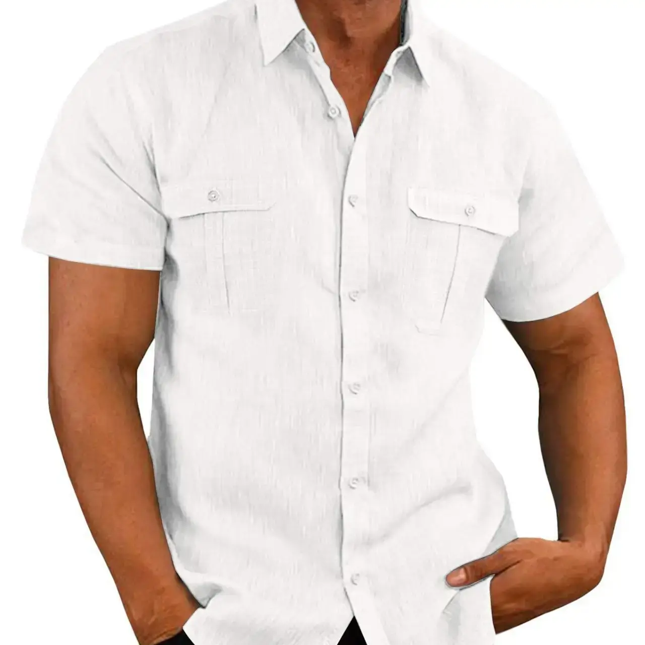 Men Collage Cotton Linen Shirt Light Blue Summer 2022 - Image 12