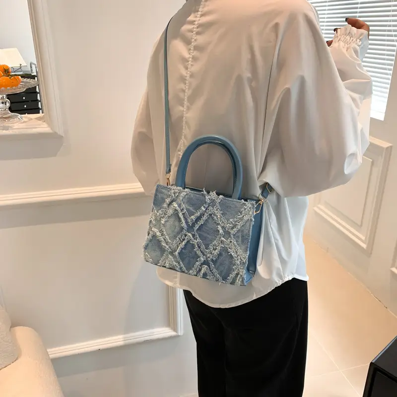 Black Rhombus Embroidered Tote Bag for Women - Image 6