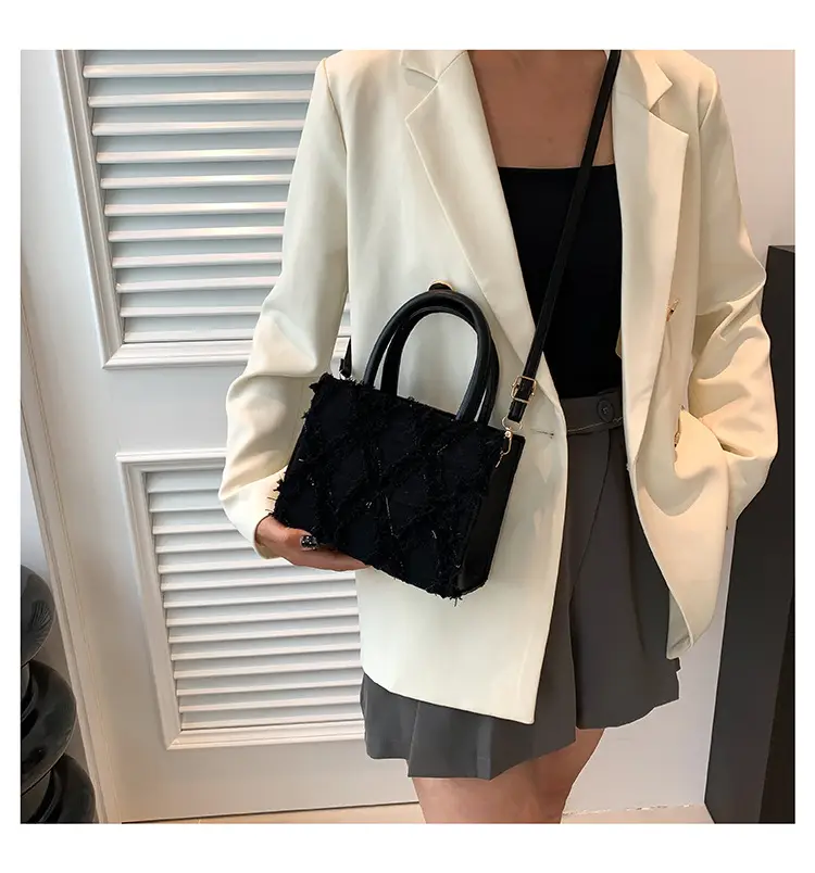 Black Rhombus Embroidered Tote Bag for Women — feature 16