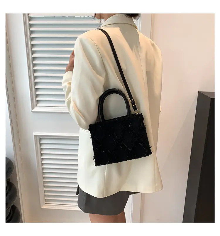 Black Rhombus Embroidered Tote Bag for Women — feature 18