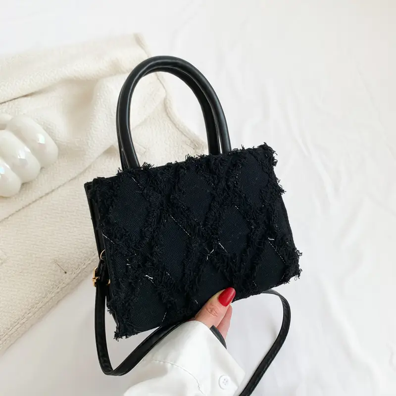 Black Rhombus Embroidered Tote Bag for Women - Image 2