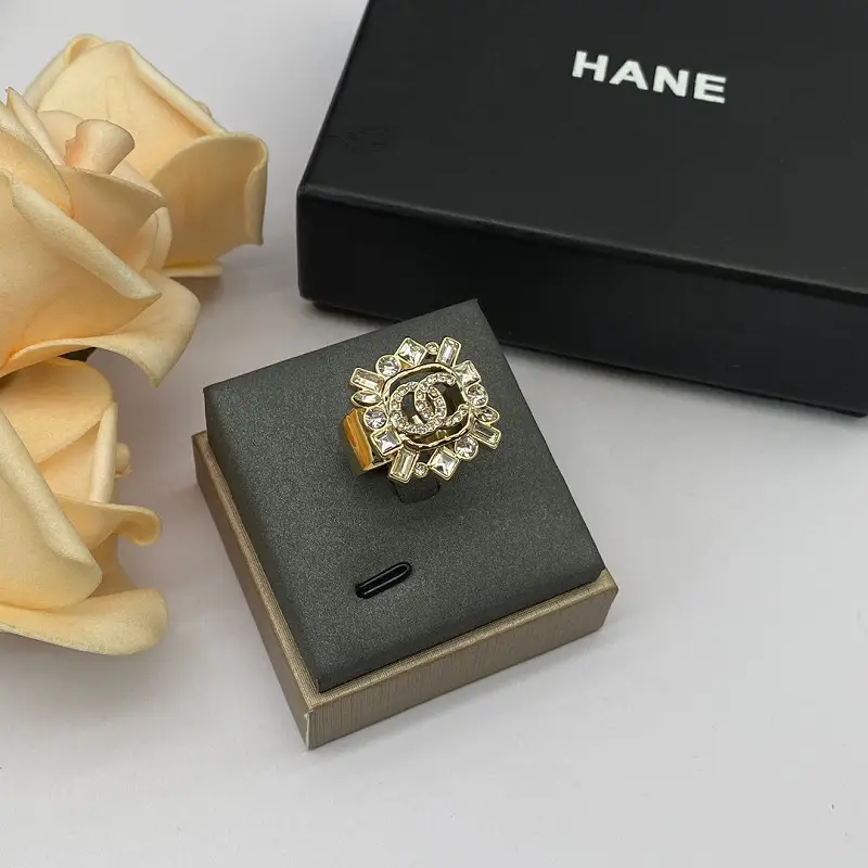 Double C Rhinestone Adjustable Brass Ring for Women