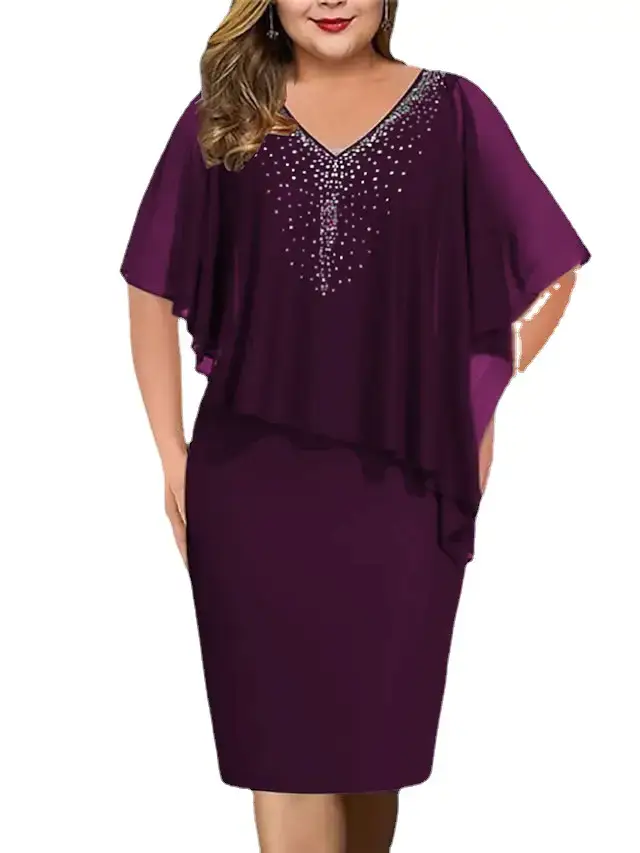2023 V Neck Chiffon Shawl Dress for Women Purple - Image 10