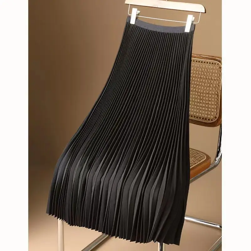 White Pleated Satin Skirt Mid Length High Waist - Image 8