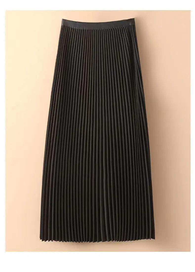 White Pleated Satin Skirt Mid Length High Waist — feature 2