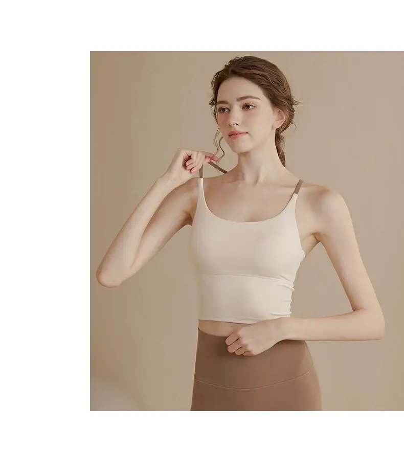 Women's Back Cross Strap Sports Bra White Brown — feature 18