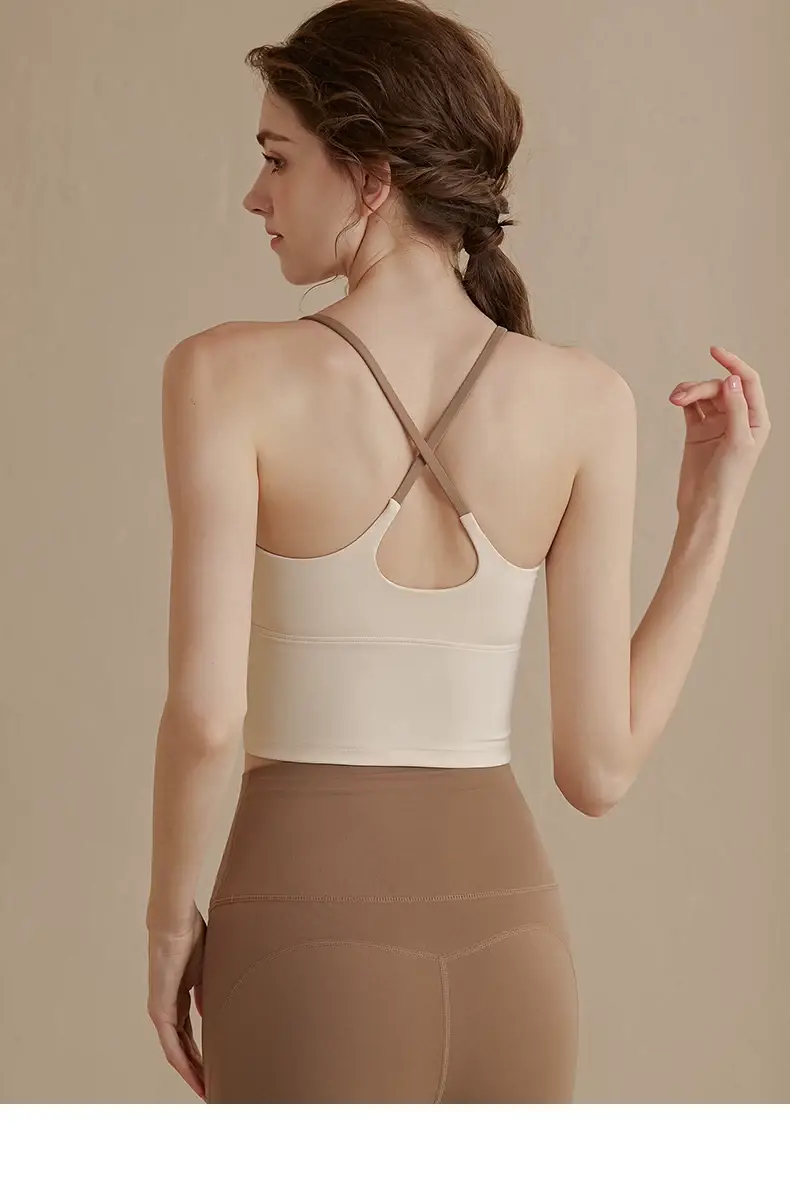 Women's Back Cross Strap Sports Bra White Brown — feature 5