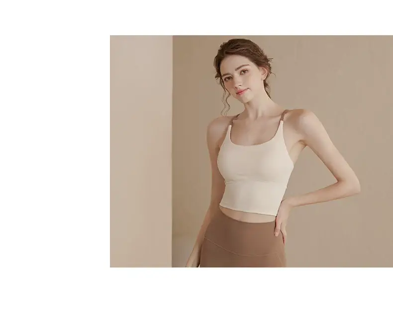 Women's Back Cross Strap Sports Bra White Brown — feature 6