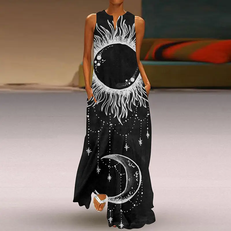 2026 V-Neck Printed Long Skirt Dress for Women - Image 18