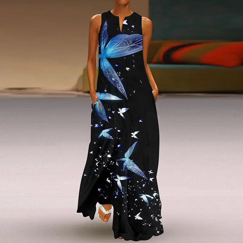 2026 V-Neck Printed Long Skirt Dress for Women - Image 19