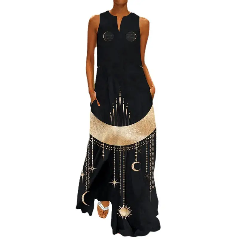 2026 V-Neck Printed Long Skirt Dress for Women - Image 21