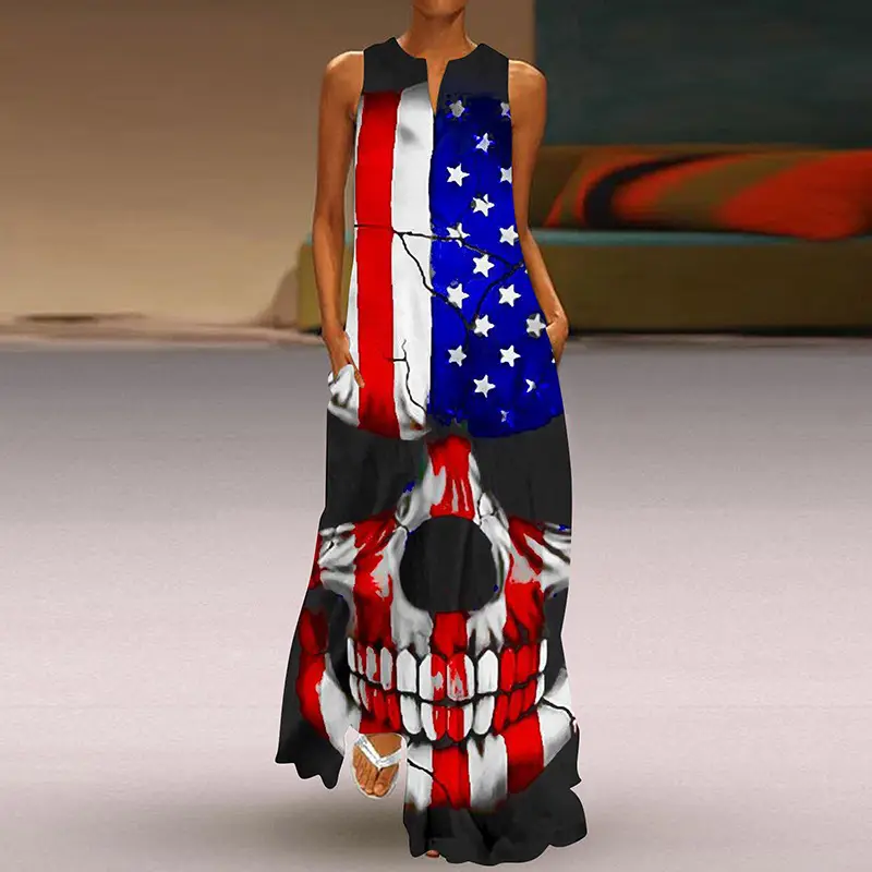 2026 V-Neck Printed Long Skirt Dress for Women — feature 10