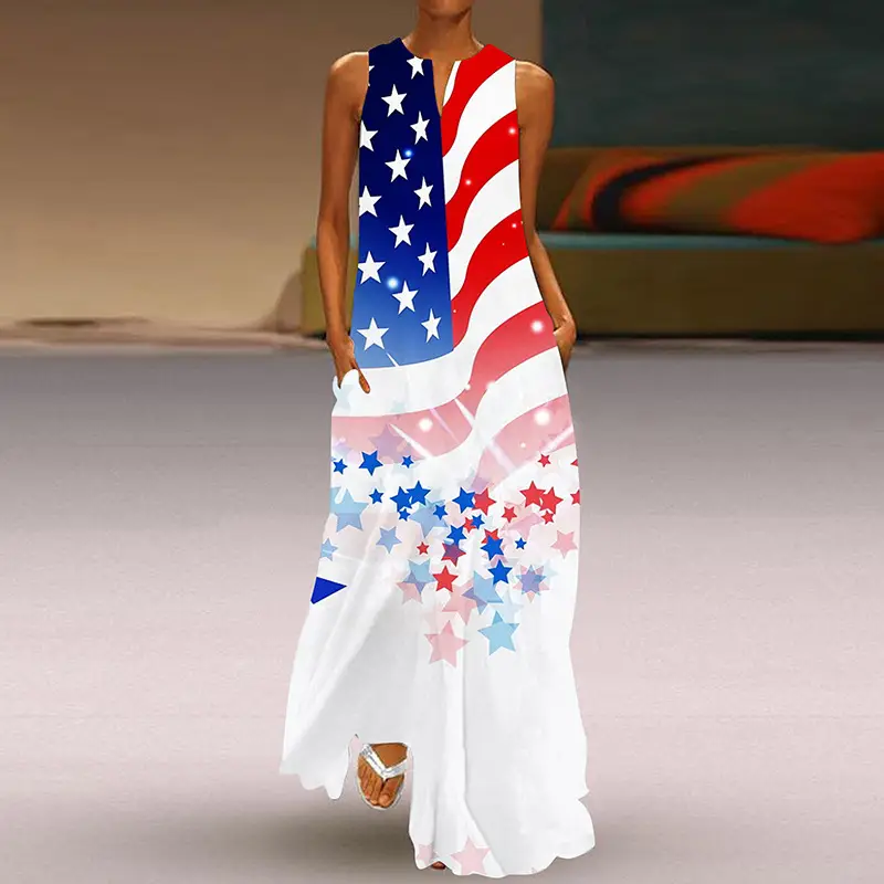 2026 V-Neck Printed Long Skirt Dress for Women - Image 15