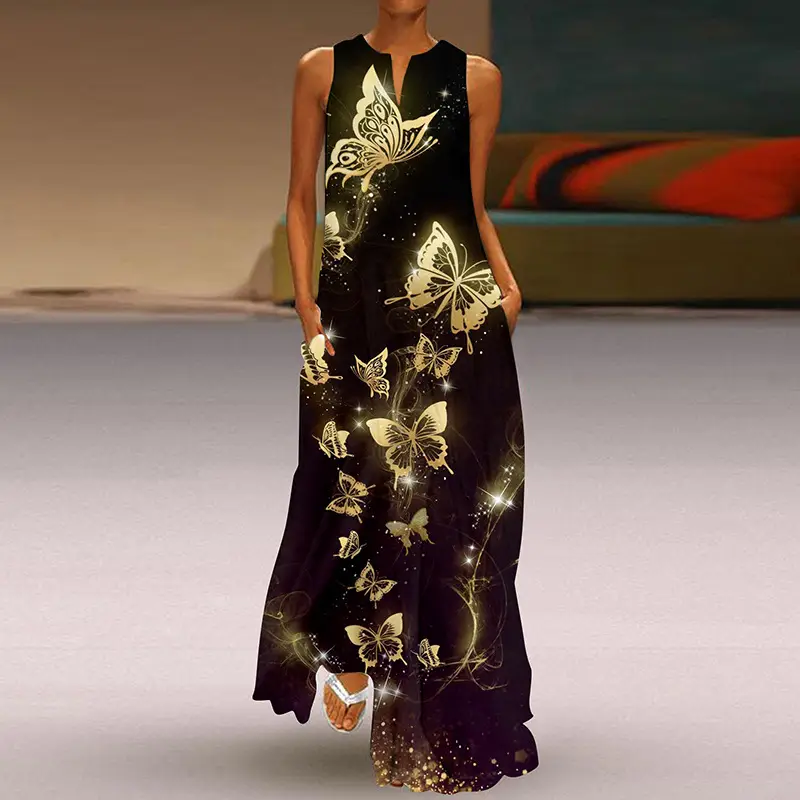 2026 V-Neck Printed Long Skirt Dress for Women - Image 16