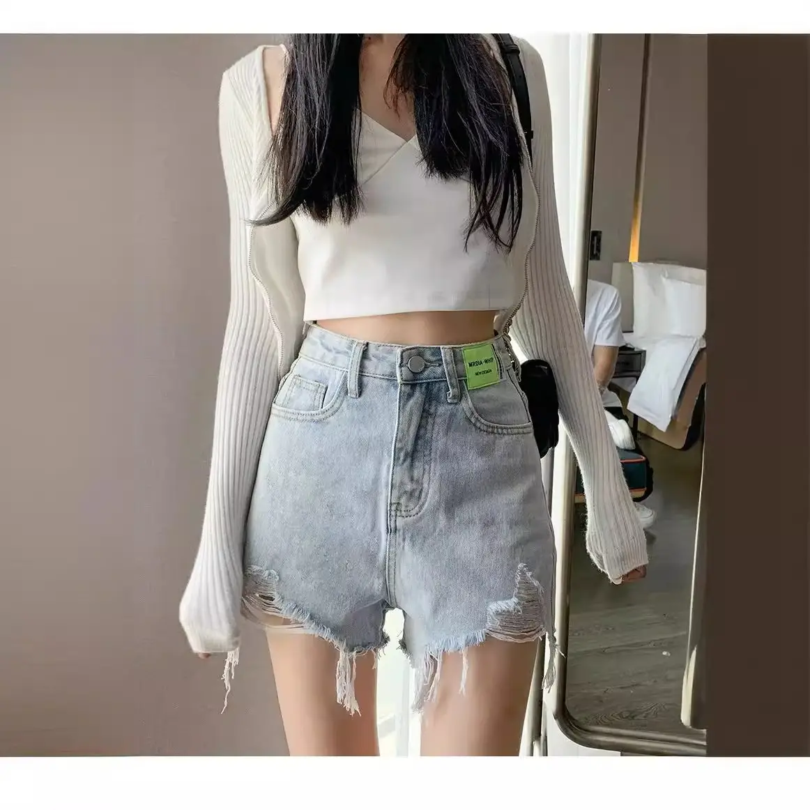 Ripped Denim Shorts Women 2023 High Waist Slimming - Image 4