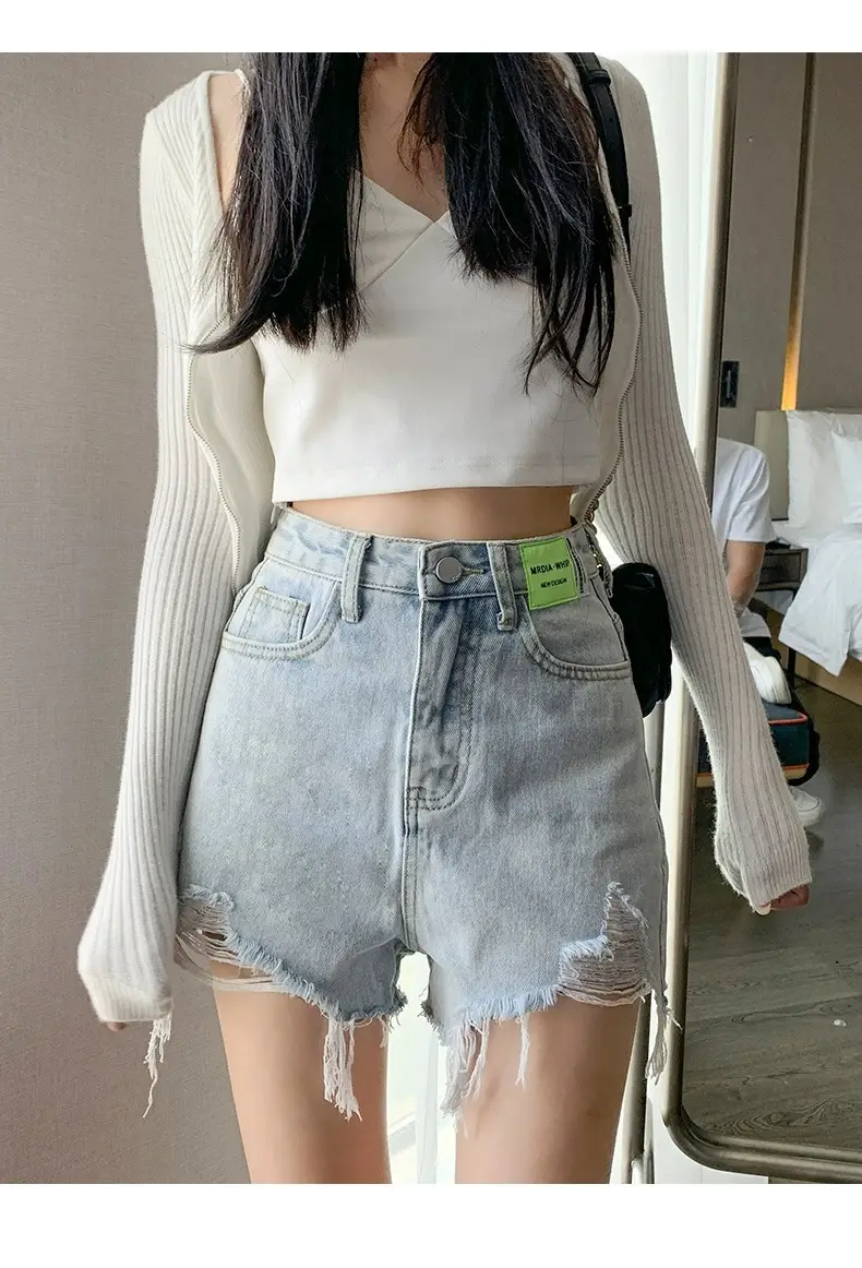 Ripped Denim Shorts Women 2023 High Waist Slimming — feature 14